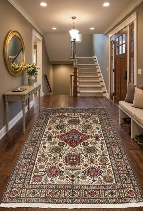 Cream Vintage Pictorial 4'5X6'5 Ardebil Tabriz Persian Oriental Rug