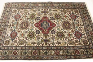 Cream Vintage Pictorial 4'5X6'5 Ardebil Tabriz Persian Oriental Rug