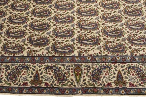 Semi Antique Cream Floral 5X8 Kashan Boteh Persian Rug