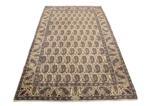 Semi Antique Cream Floral 5X8 Kashan Boteh Persian Rug