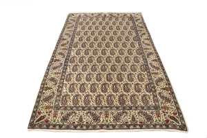 Semi Antique Cream Floral 5X8 Kashan Boteh Persian Rug