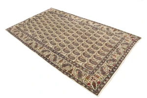 Semi Antique Cream Floral 5X8 Kashan Boteh Persian Rug