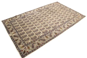 Semi Antique Cream Floral 5X8 Kashan Boteh Persian Rug