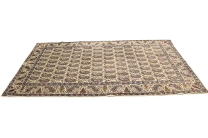 Semi Antique Cream Floral 5X8 Kashan Boteh Persian Rug