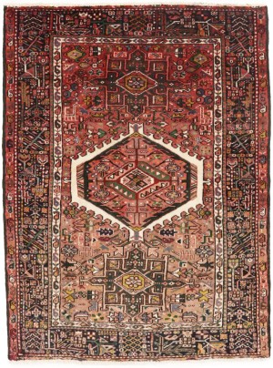 Muted Rusty Red Semi Antique Tribal Geometric 4X5 Karajeh Persian Oriental Rug