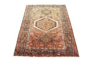 Muted Rusty Red Semi Antique Tribal Geometric 4X5 Karajeh Persian Oriental Rug
