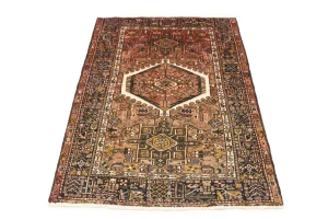 Muted Rusty Red Semi Antique Tribal Geometric 4X5 Karajeh Persian Oriental Rug