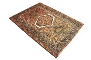 Muted Rusty Red Semi Antique Tribal Geometric 4X5 Karajeh Persian Oriental Rug