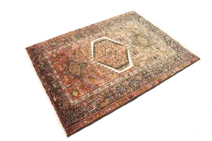 Muted Rusty Red Semi Antique Tribal Geometric 4X5 Karajeh Persian Oriental Rug