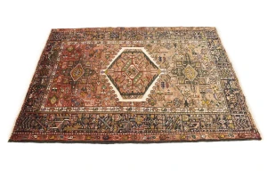 Muted Rusty Red Semi Antique Tribal Geometric 4X5 Karajeh Persian Oriental Rug