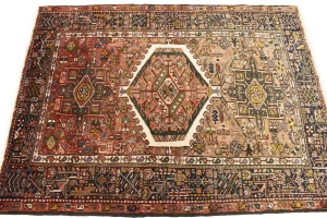 Muted Rusty Red Semi Antique Tribal Geometric 4X5 Karajeh Persian Oriental Rug