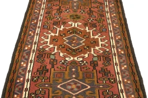 Vintage Rusty Red Geometric 2X6 Karajeh Persian Runner Rug
