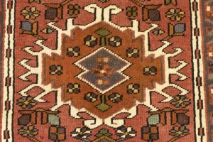 Vintage Rusty Red Geometric 2X6 Karajeh Persian Runner Rug