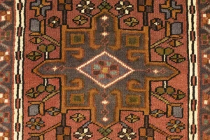 Vintage Rusty Red Geometric 2X6 Karajeh Persian Runner Rug