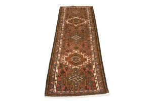 Vintage Rusty Red Geometric 2X6 Karajeh Persian Runner Rug
