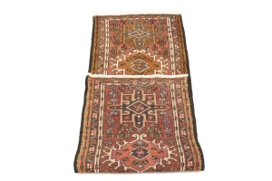 Vintage Rusty Red Geometric 2X6 Karajeh Persian Runner Rug