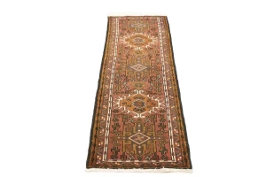 Vintage Rusty Red Geometric 2X6 Karajeh Persian Runner Rug