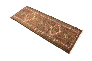 Vintage Rusty Red Geometric 2X6 Karajeh Persian Runner Rug