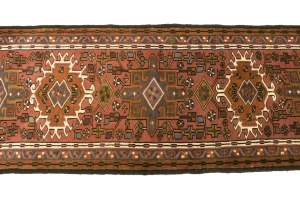 Vintage Rusty Red Geometric 2X6 Karajeh Persian Runner Rug