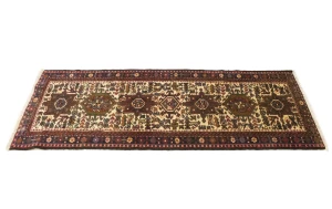 Vintage Cream Geometric 2X6 Karajeh Persian Runner Rug