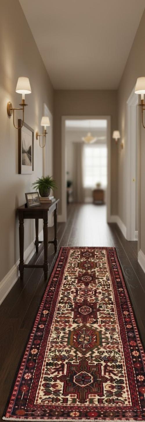 Vintage Cream Geometric 2X6 Karajeh Persian Runner Rug