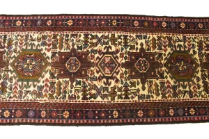 Vintage Cream Geometric 2X6 Karajeh Persian Runner Rug