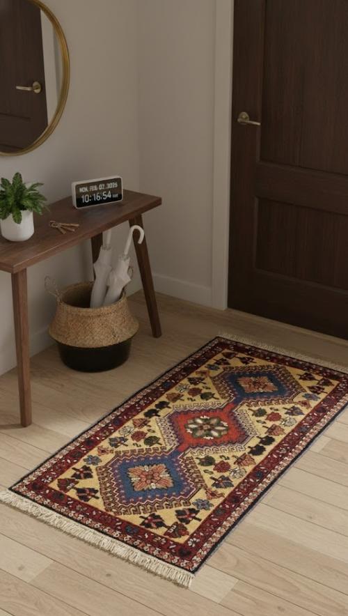 1'8 x 3'2 Hand Knotted Yalameh Geometric Persian Wool Rug