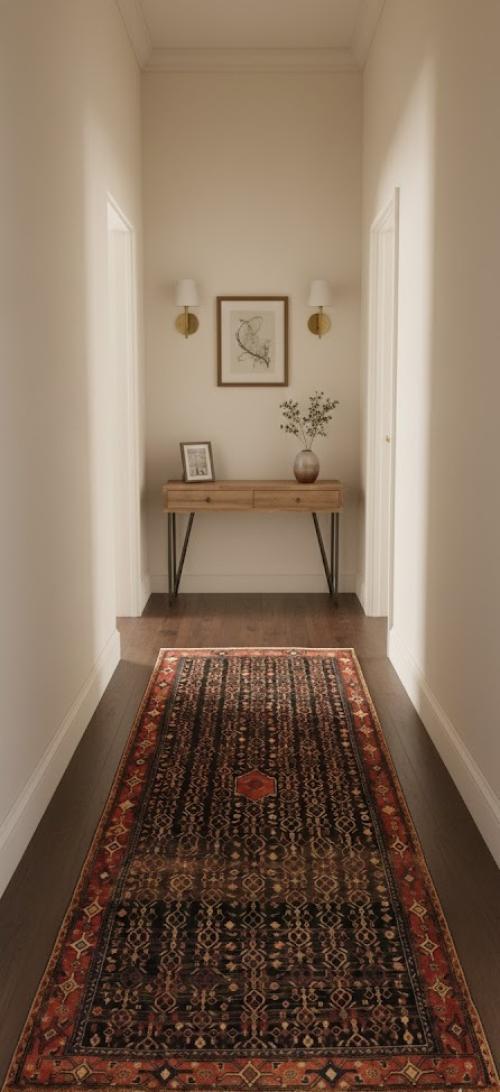 Vintage Charcoal Tribal 4X10 Koliaie Sanandaj Persian Runner Rug