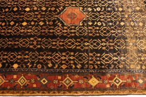 Vintage Charcoal Tribal 4X10 Koliaie Sanandaj Persian Runner Rug