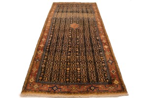 Vintage Charcoal Tribal 4X10 Koliaie Sanandaj Persian Runner Rug