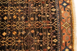 Vintage Charcoal Tribal 4X10 Koliaie Sanandaj Persian Runner Rug