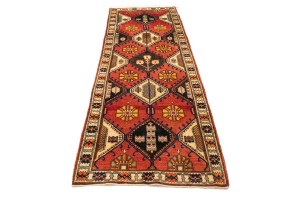 Vintage Rusty Red Floral 3'5X10'3 Bakhtiari Persian Runner Rug