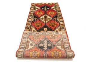 Vintage Rusty Red Floral 3'5X10'3 Bakhtiari Persian Runner Rug