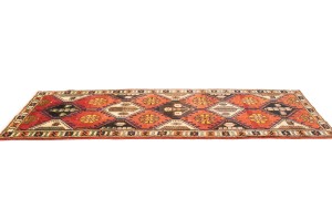 Vintage Rusty Red Floral 3'5X10'3 Bakhtiari Persian Runner Rug