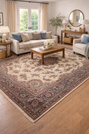 Semi Antique Cream Traditional 10X14 Yazd Persian Rug