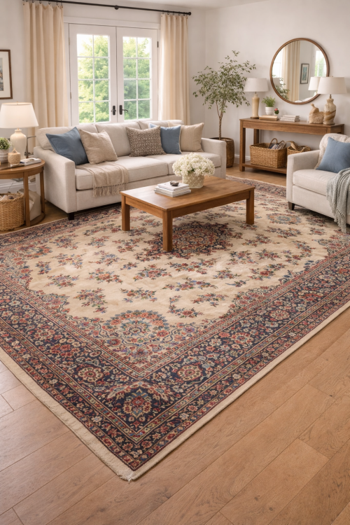 Semi Antique Cream Traditional 10X14 Yazd Persian Rug