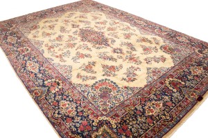 Semi Antique Cream Traditional 10X14 Yazd Persian Rug
