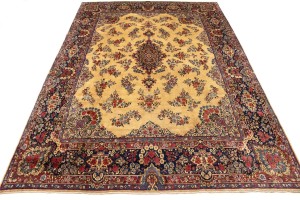 Semi Antique Cream Traditional 10X14 Yazd Persian Rug