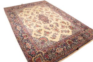 Semi Antique Cream Traditional 10X14 Yazd Persian Rug