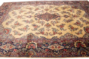 Semi Antique Cream Traditional 10X14 Yazd Persian Rug