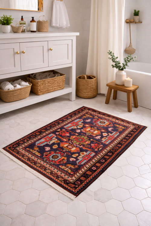 Vintage Purple-navy Tribal 2'9X4 Hamedan Persian Rug