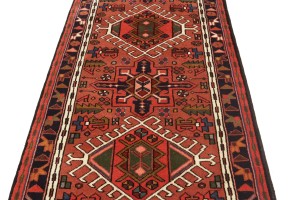 Vintage Bittersweet Red Geometric 2'5X9'5 Karajeh Persian Runner Rug