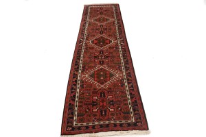 Vintage Bittersweet Red Geometric 2'5X9'5 Karajeh Persian Runner Rug