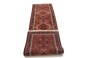 Vintage Bittersweet Red Geometric 2'5X9'5 Karajeh Persian Runner Rug