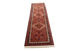 Vintage Bittersweet Red Geometric 2'5X9'5 Karajeh Persian Runner Rug