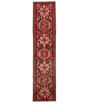 Vintage Black Geometric 2X9 Karajeh Persian Runner Rug