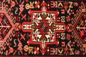 Vintage Black Geometric 2X9 Karajeh Persian Runner Rug