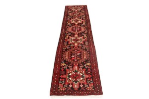 Vintage Black Geometric 2X9 Karajeh Persian Runner Rug