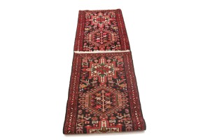 Vintage Black Geometric 2X9 Karajeh Persian Runner Rug