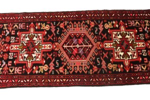 Vintage Black Geometric 2X9 Karajeh Persian Runner Rug